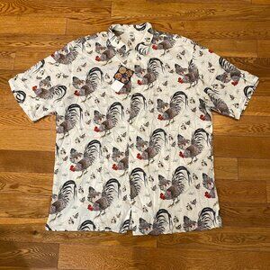 Uniqlo x Ito Jakuchu Japanese Art Open Collar Button Shirt Rooster XL NWT Rayon